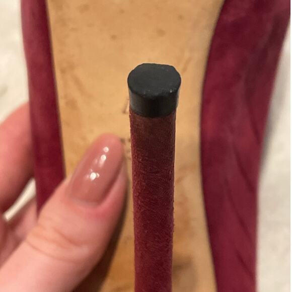 GUCCI Women's Suede Peep Toe Platform Pumps Size 37 Burgundy Stiletto Heel - Picture 8 of 9